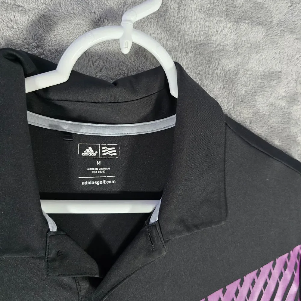 Adidas Golf Black Purple Striped Performance Athletic Polo‎ Shirt Size M